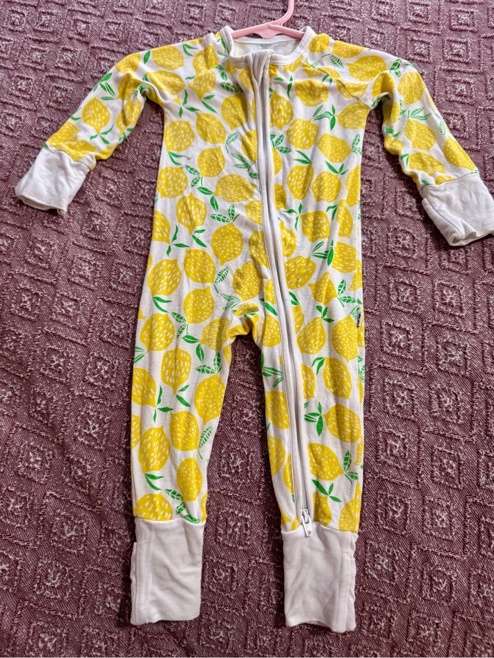 Little Sleepies Yellow Lemon-Print Zip One-Piece Pajamas Size 0-3 Mths.